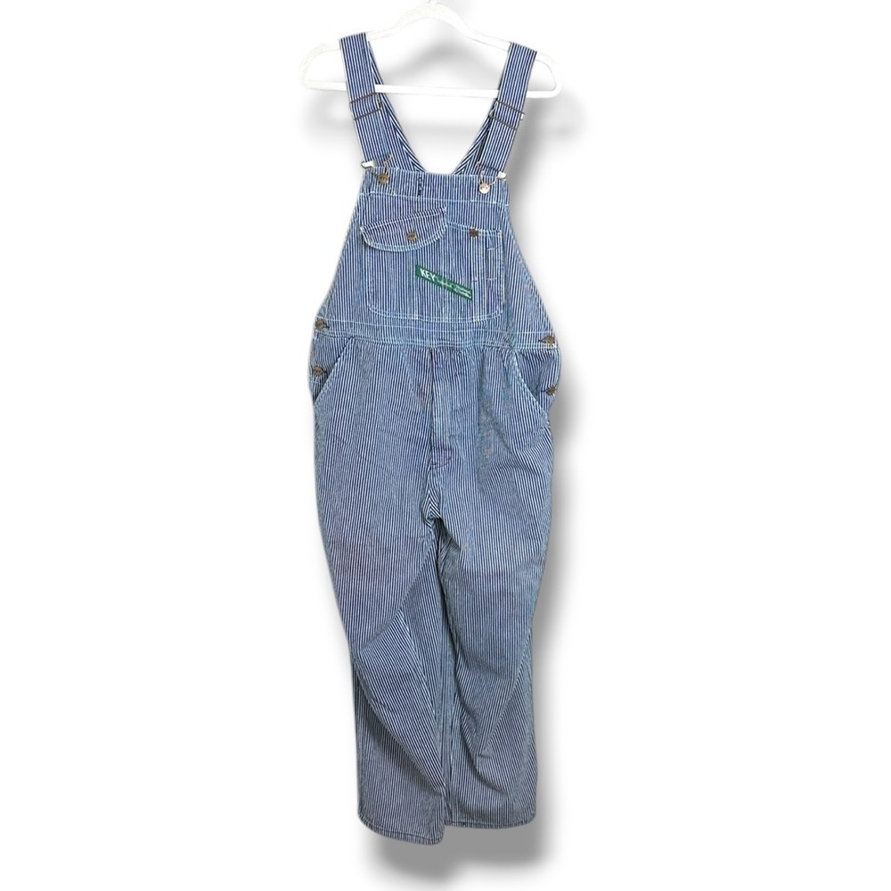 Vintage Key Hickory Blue & White Stripe Overalls L/XL Nautical Coastal